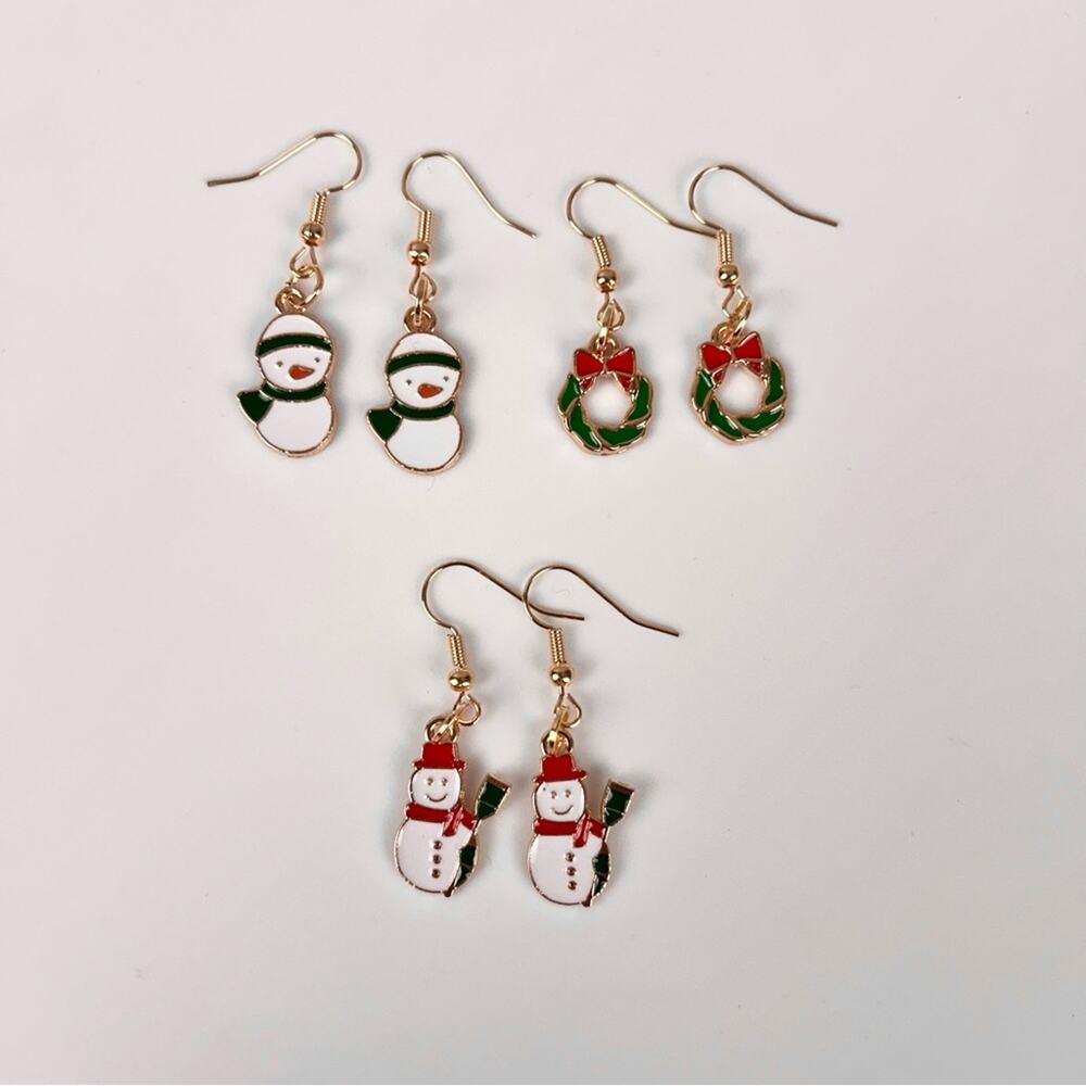 3 Pairs of Christmas Hook Earrings, Wreath, Santa Claus, New!